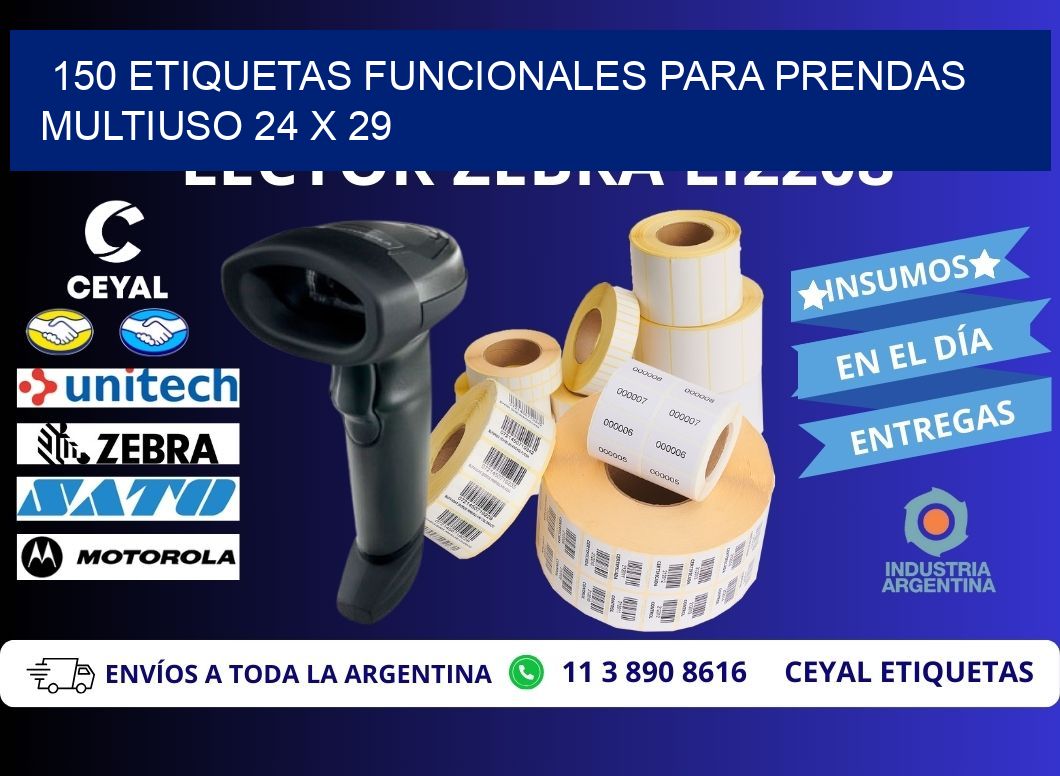 150 ETIQUETAS FUNCIONALES PARA PRENDAS MULTIUSO 24 x 29
