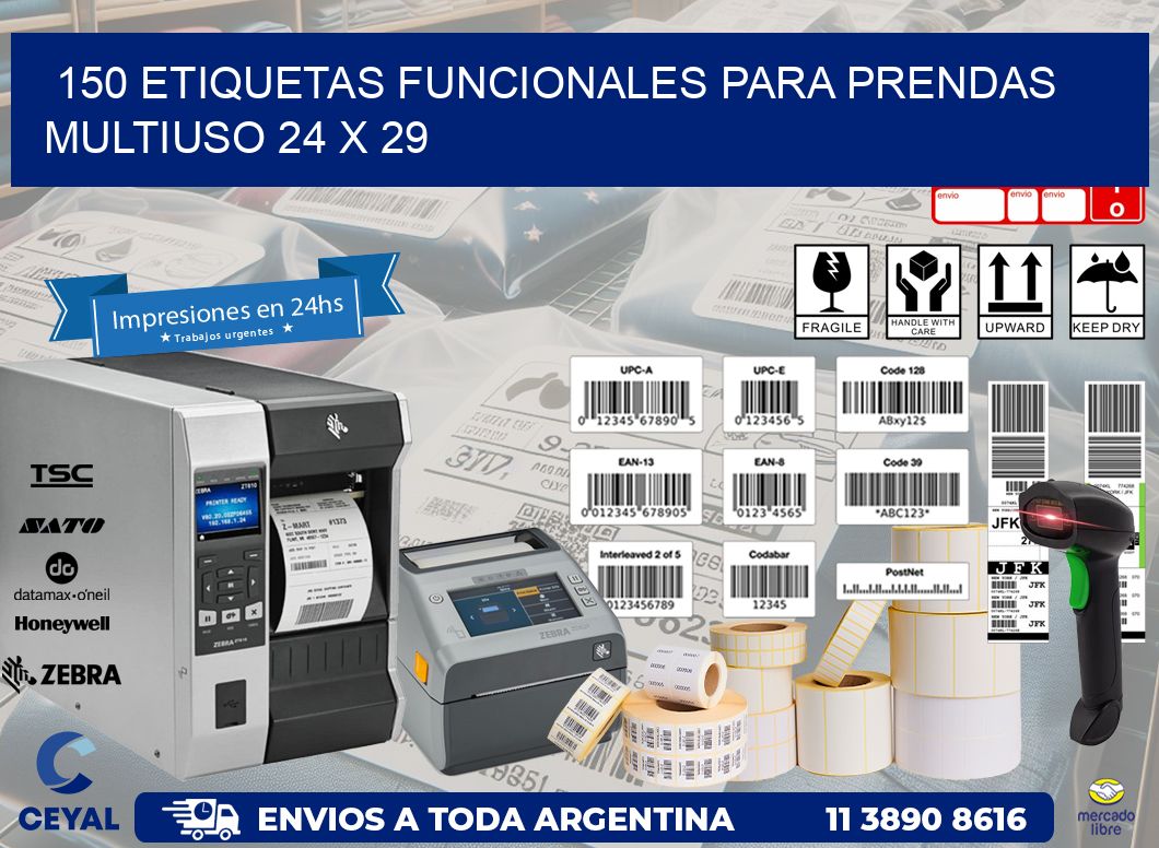 150 ETIQUETAS FUNCIONALES PARA PRENDAS MULTIUSO 24 x 29