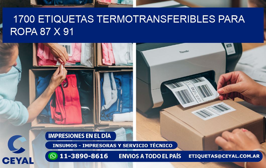 1700 ETIQUETAS TERMOTRANSFERIBLES PARA ROPA 87 x 91