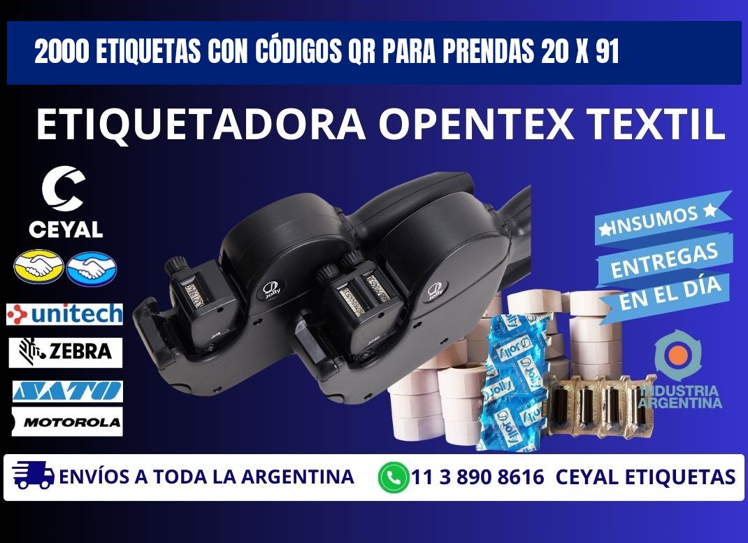 2000 ETIQUETAS CON CÓDIGOS QR PARA PRENDAS 20 x 91