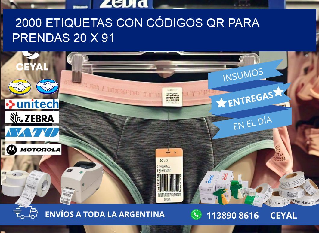 2000 ETIQUETAS CON CÓDIGOS QR PARA PRENDAS 20 x 91