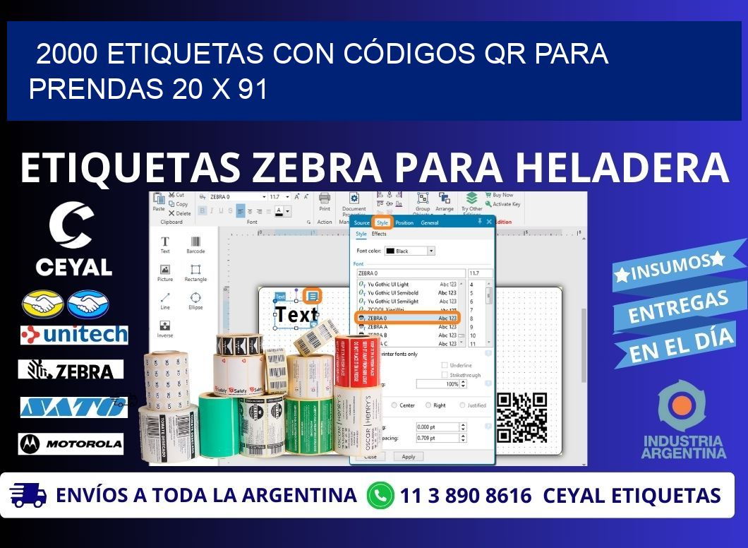2000 ETIQUETAS CON CÓDIGOS QR PARA PRENDAS 20 x 91