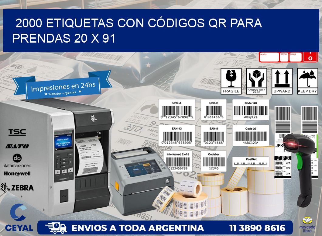 2000 ETIQUETAS CON CÓDIGOS QR PARA PRENDAS 20 x 91