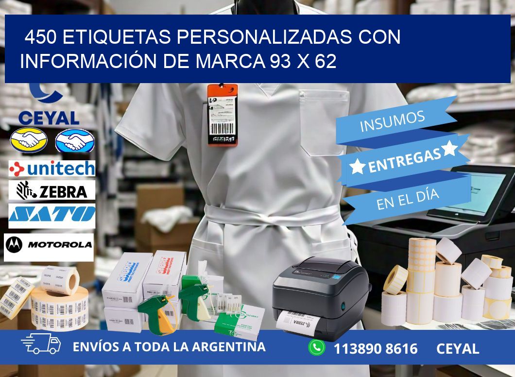 450 ETIQUETAS PERSONALIZADAS CON INFORMACIÓN DE MARCA 93 x 62