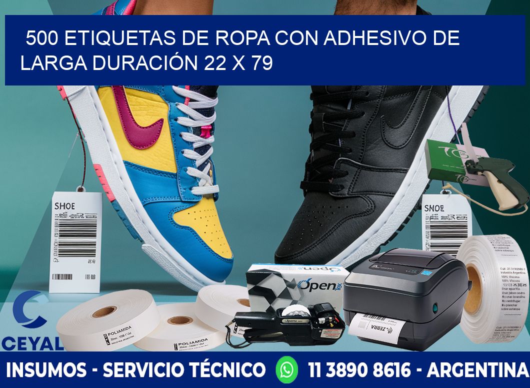 500 ETIQUETAS DE ROPA CON ADHESIVO DE LARGA DURACIÓN 22 x 79