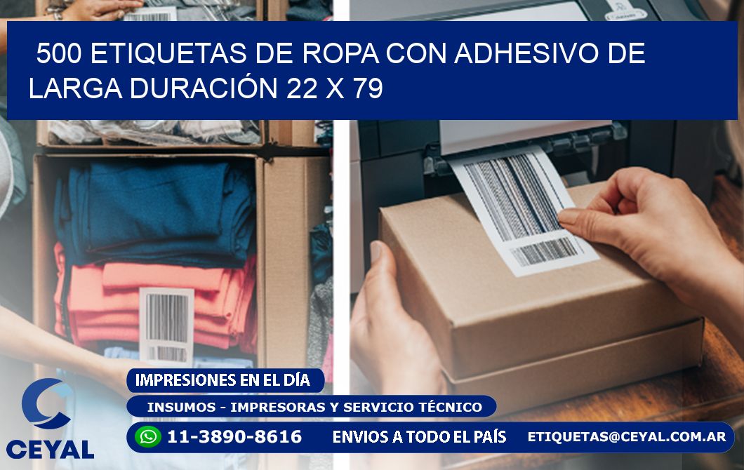 500 ETIQUETAS DE ROPA CON ADHESIVO DE LARGA DURACIÓN 22 x 79