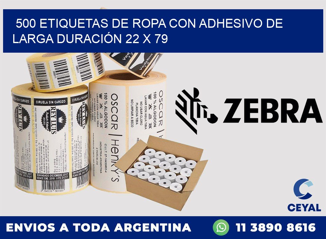 500 ETIQUETAS DE ROPA CON ADHESIVO DE LARGA DURACIÓN 22 x 79