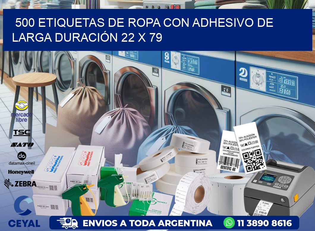 500 ETIQUETAS DE ROPA CON ADHESIVO DE LARGA DURACIÓN 22 x 79