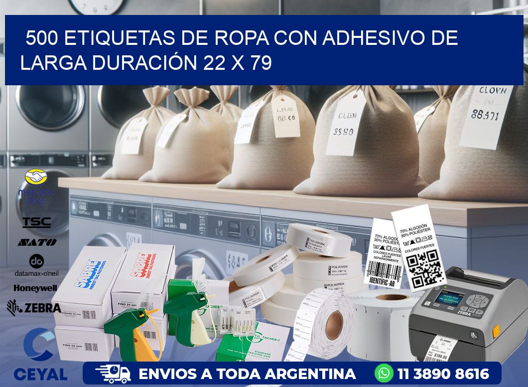 500 ETIQUETAS DE ROPA CON ADHESIVO DE LARGA DURACIÓN 22 x 79