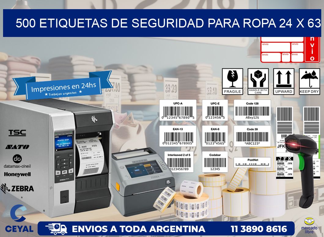 500 ETIQUETAS DE SEGURIDAD PARA ROPA 24 x 63