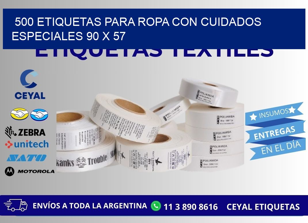500 ETIQUETAS PARA ROPA CON CUIDADOS ESPECIALES 90 x 57