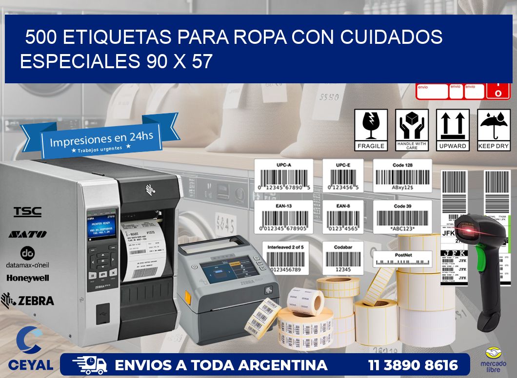 500 ETIQUETAS PARA ROPA CON CUIDADOS ESPECIALES 90 x 57