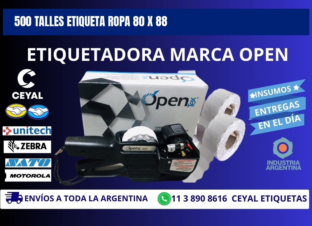 500 TALLES ETIQUETA ROPA 80 x 88