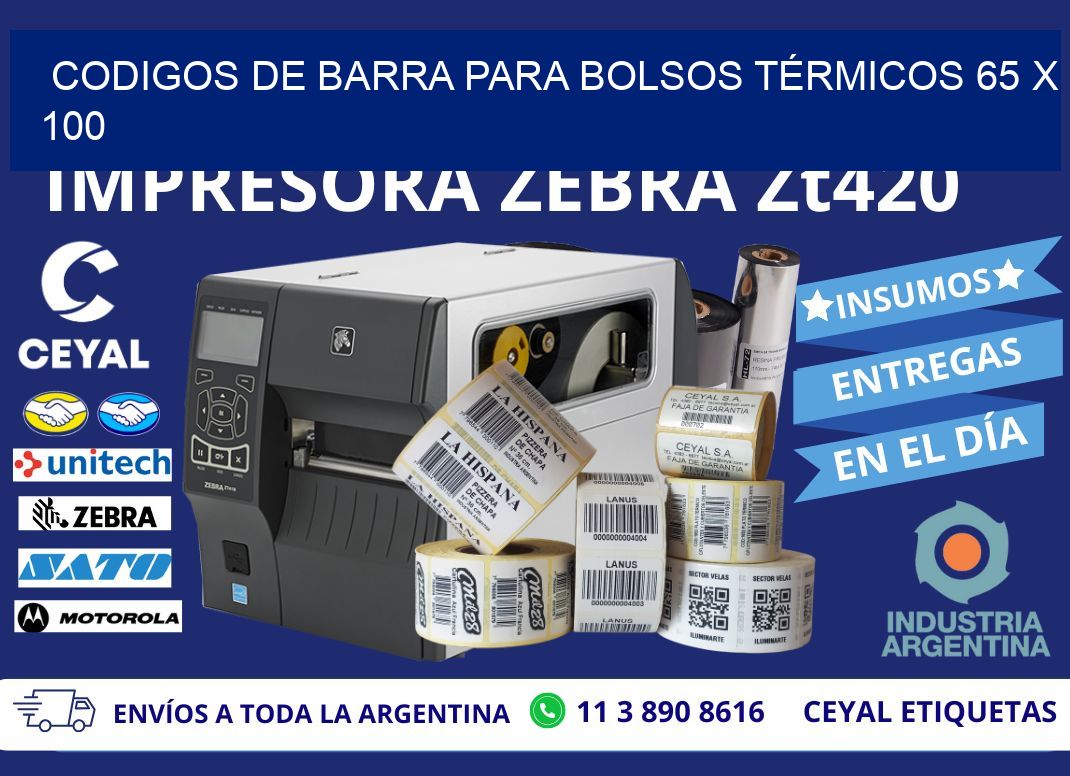 CODIGOS DE BARRA PARA BOLSOS TÉRMICOS 65 x 100