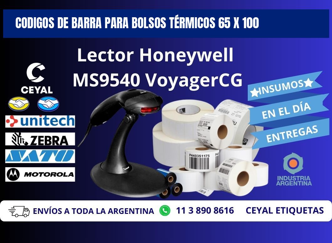 CODIGOS DE BARRA PARA BOLSOS TÉRMICOS 65 x 100