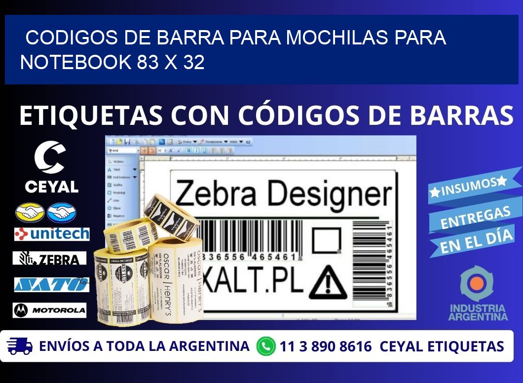 CODIGOS DE BARRA PARA MOCHILAS PARA NOTEBOOK 83 x 32