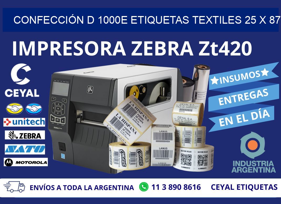 CONFECCIÓN D 1000E ETIQUETAS TEXTILES 25 x 87