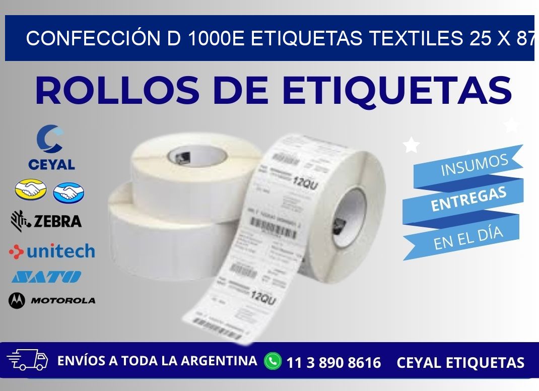 CONFECCIÓN D 1000E ETIQUETAS TEXTILES 25 x 87