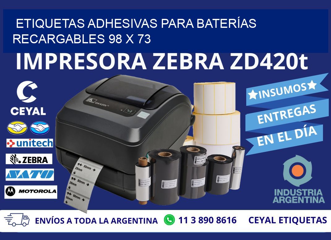 ETIQUETAS ADHESIVAS PARA BATERÍAS RECARGABLES 98 x 73
