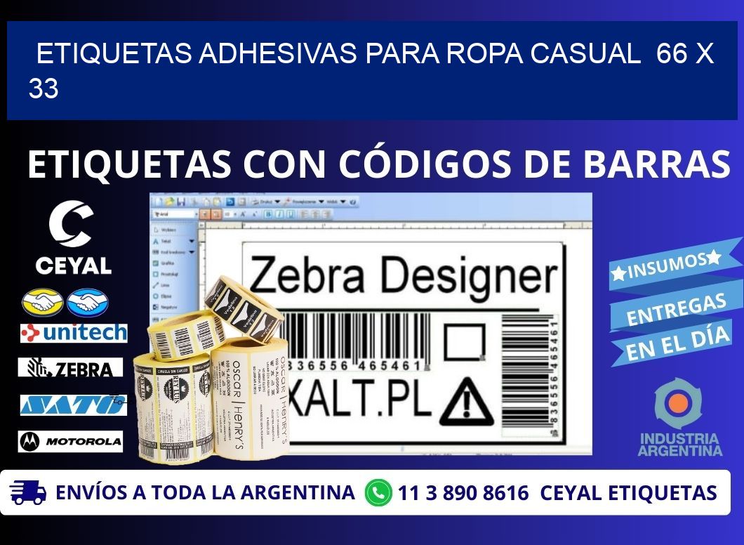 ETIQUETAS ADHESIVAS PARA ROPA CASUAL 66 x 33