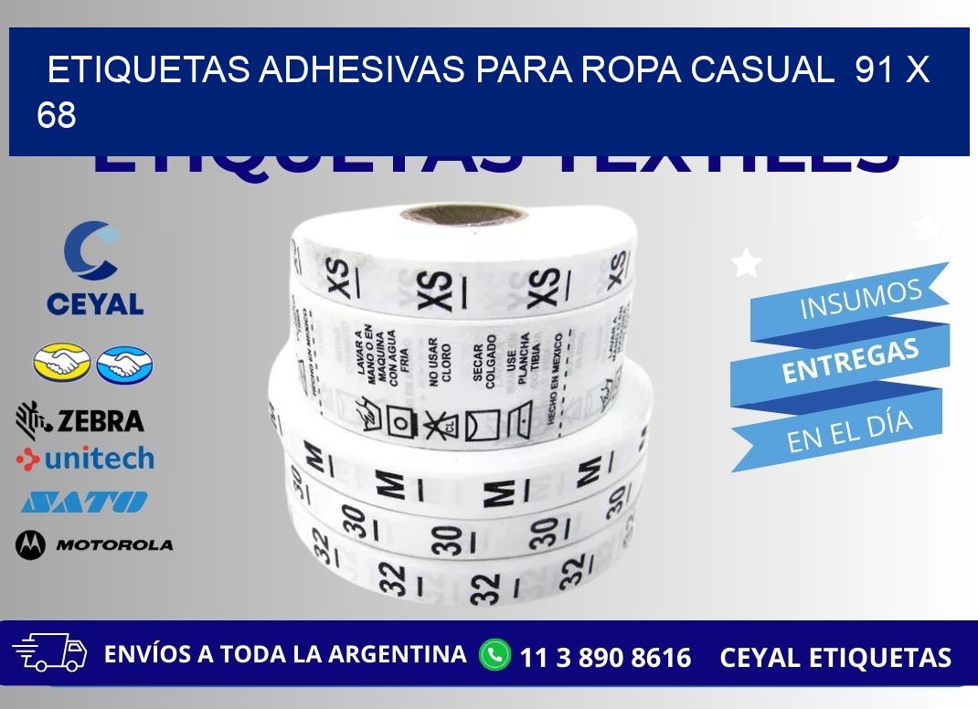 ETIQUETAS ADHESIVAS PARA ROPA CASUAL  91 x 68