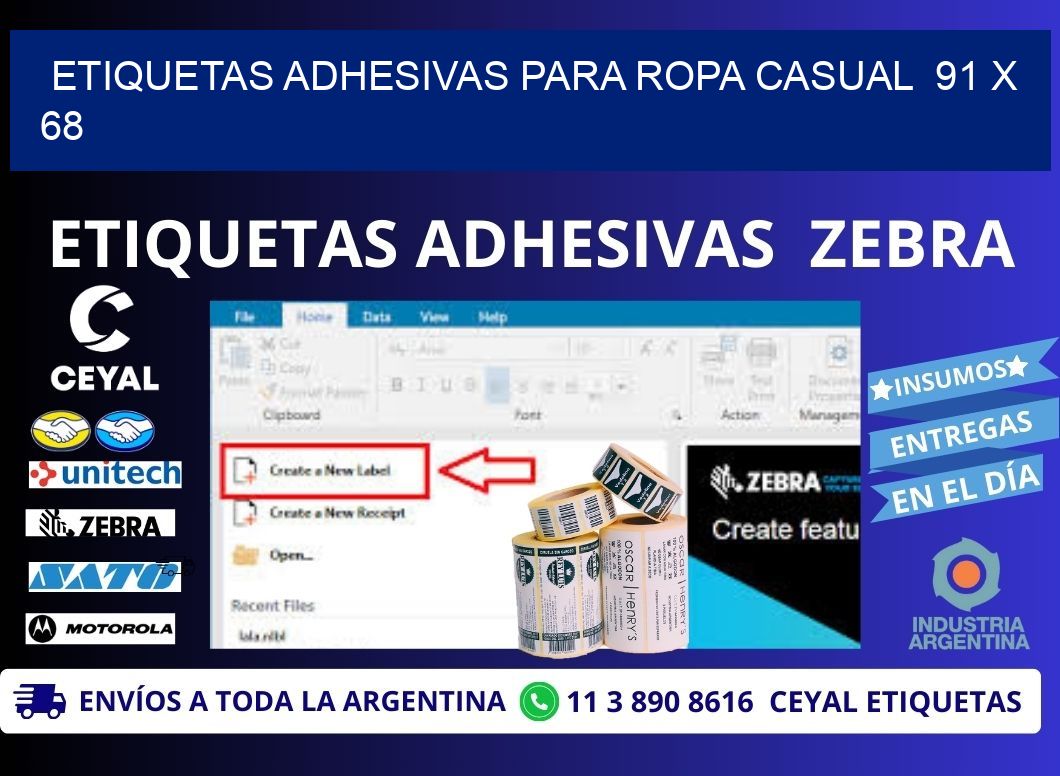 ETIQUETAS ADHESIVAS PARA ROPA CASUAL  91 x 68