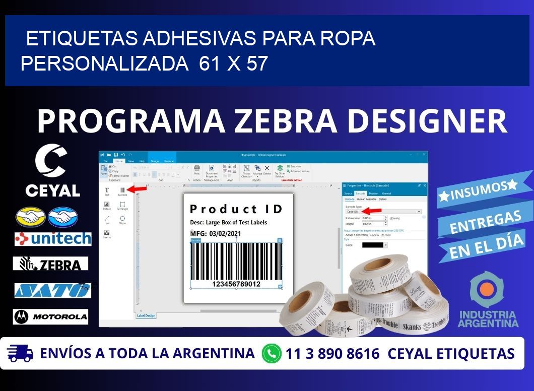 ETIQUETAS ADHESIVAS PARA ROPA PERSONALIZADA 61 x 57