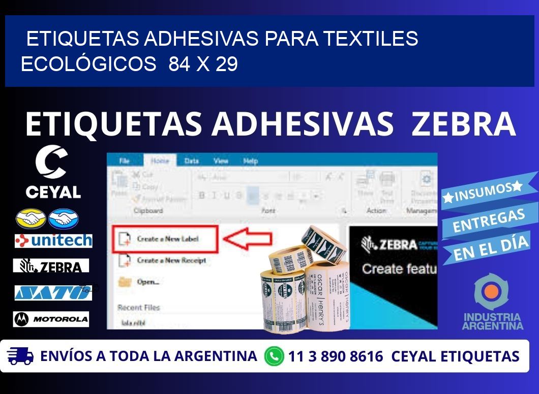 ETIQUETAS ADHESIVAS PARA TEXTILES ECOLÓGICOS 84 x 29