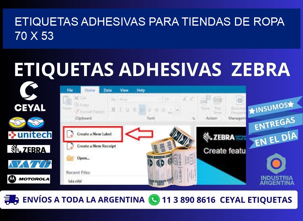 ETIQUETAS ADHESIVAS PARA TIENDAS DE ROPA  70 x 53