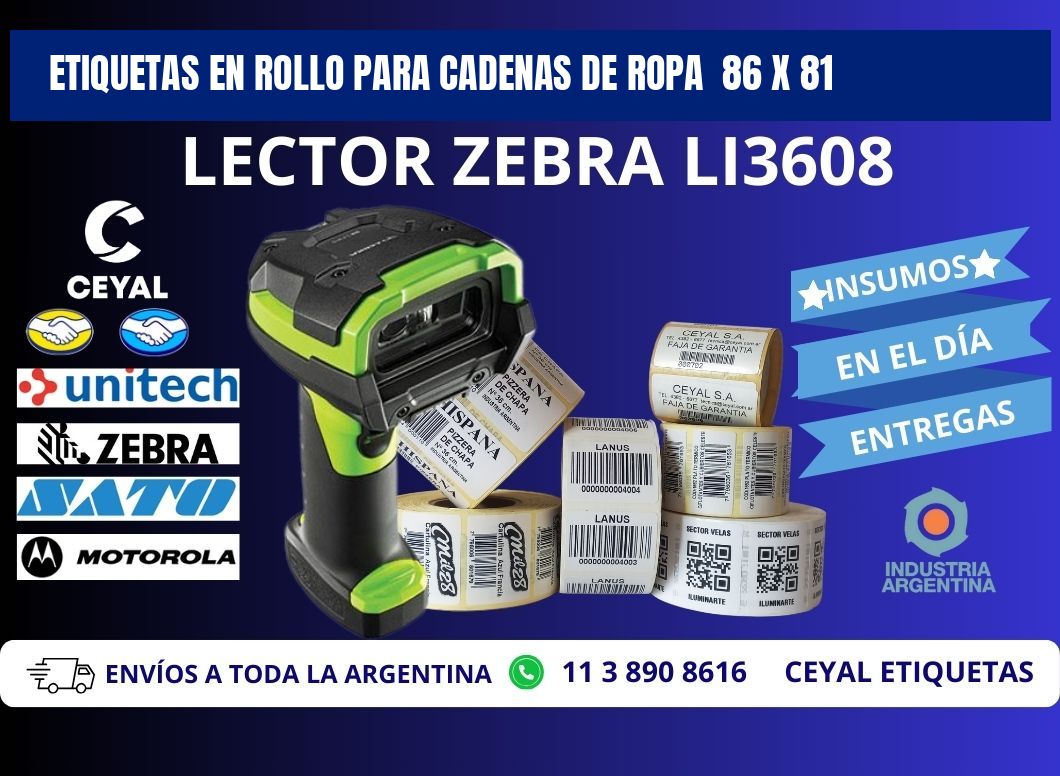 ETIQUETAS EN ROLLO PARA CADENAS DE ROPA 86 x 81