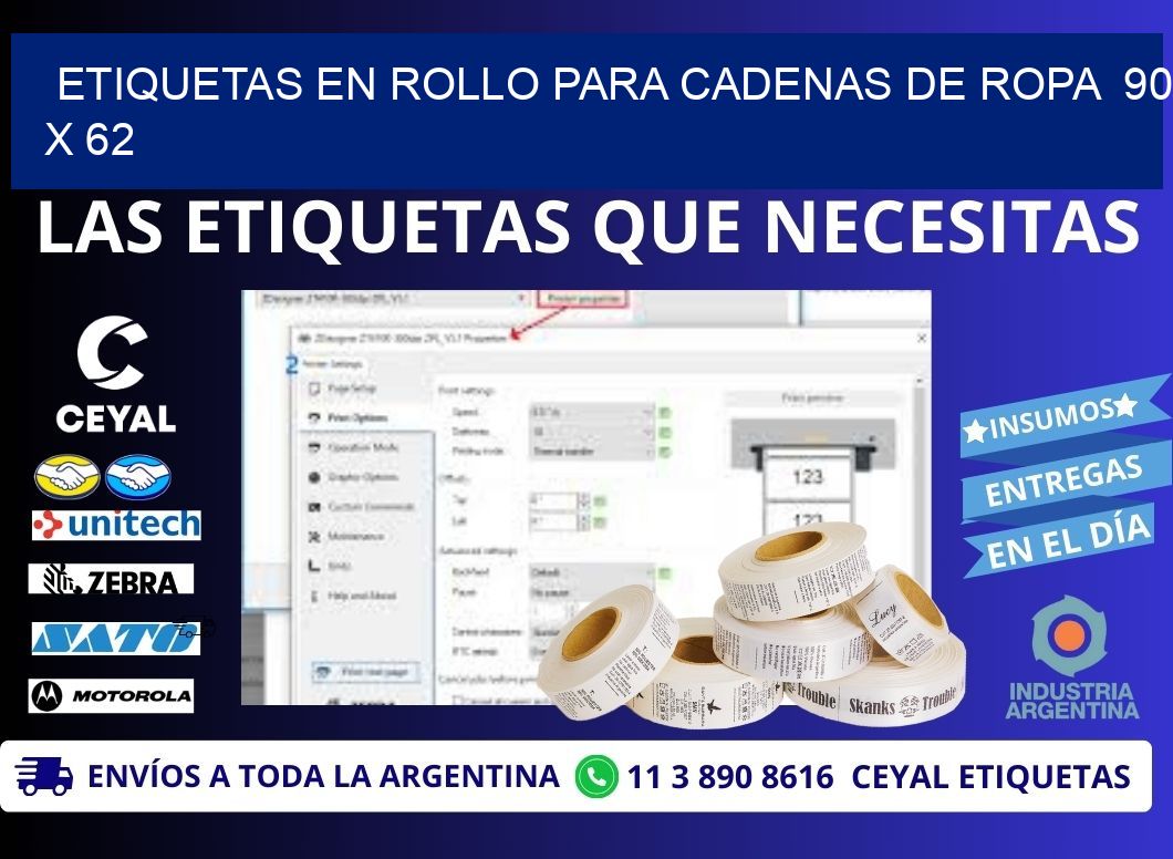 ETIQUETAS EN ROLLO PARA CADENAS DE ROPA 90 x 62