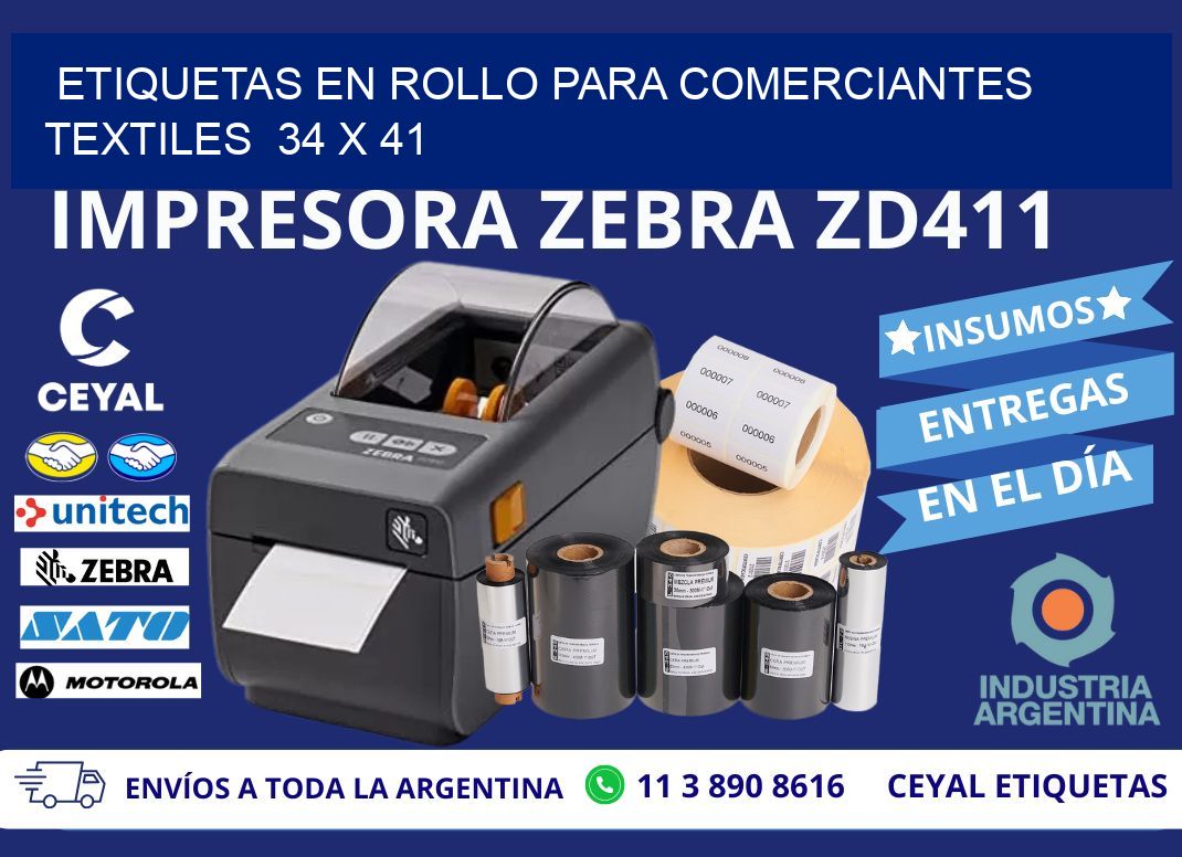 ETIQUETAS EN ROLLO PARA COMERCIANTES TEXTILES  34 x 41