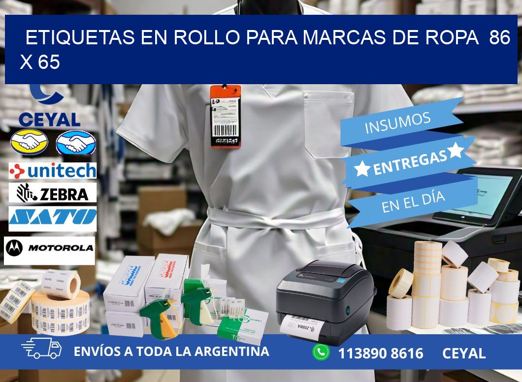 ETIQUETAS EN ROLLO PARA MARCAS DE ROPA  86 x 65