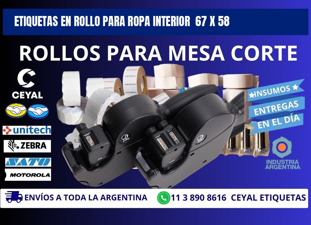 ETIQUETAS EN ROLLO PARA ROPA INTERIOR 67 x 58