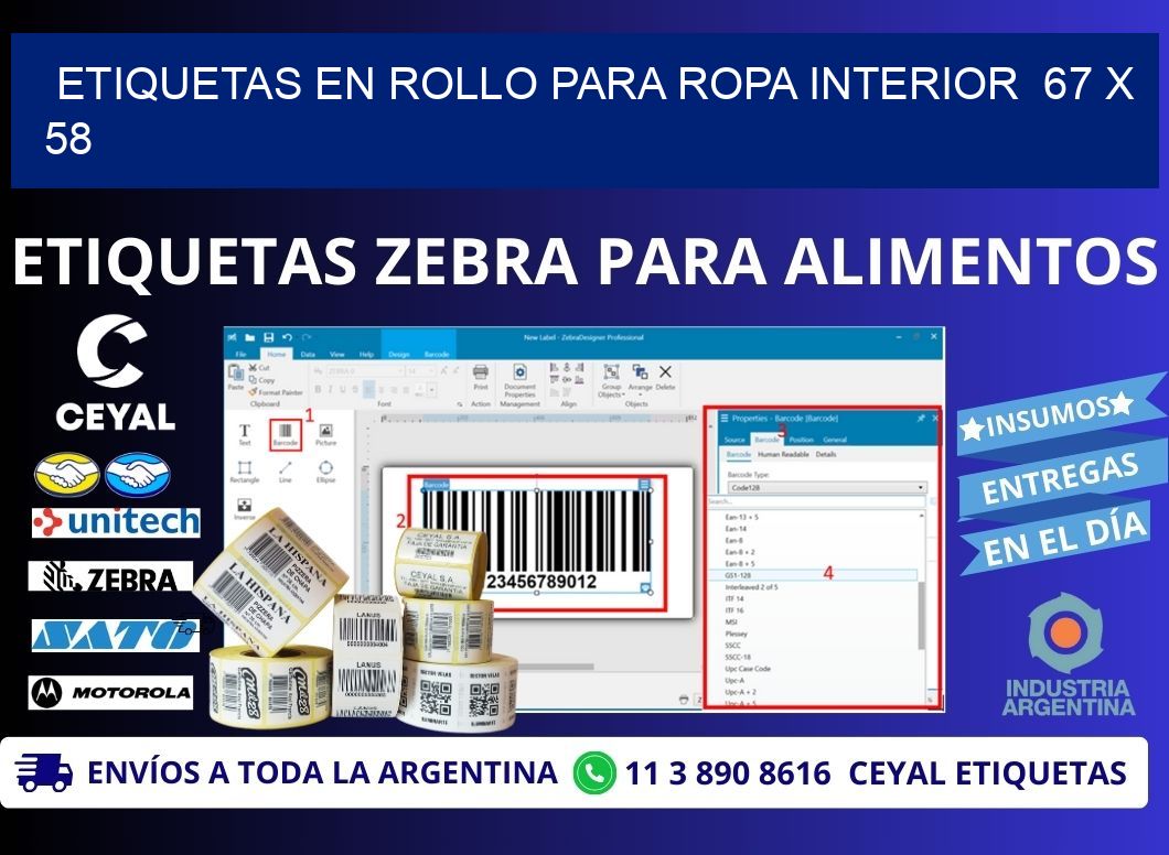 ETIQUETAS EN ROLLO PARA ROPA INTERIOR 67 x 58