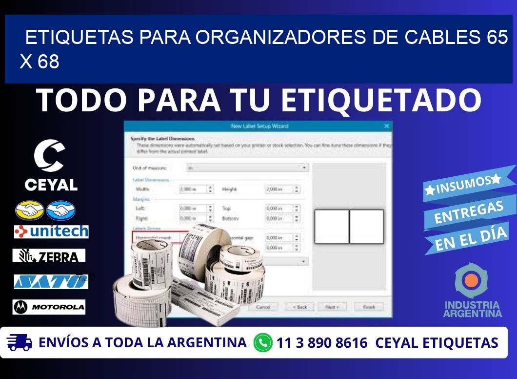 ETIQUETAS PARA ORGANIZADORES DE CABLES 65 x 68