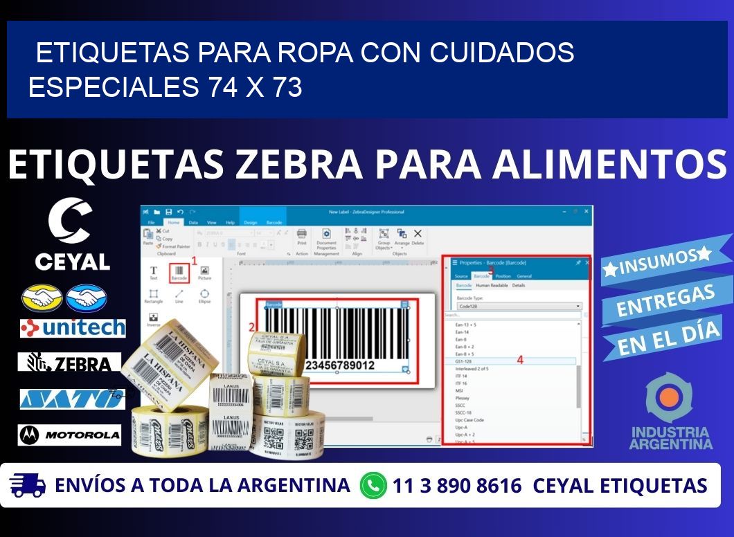 ETIQUETAS PARA ROPA CON CUIDADOS ESPECIALES 74 x 73
