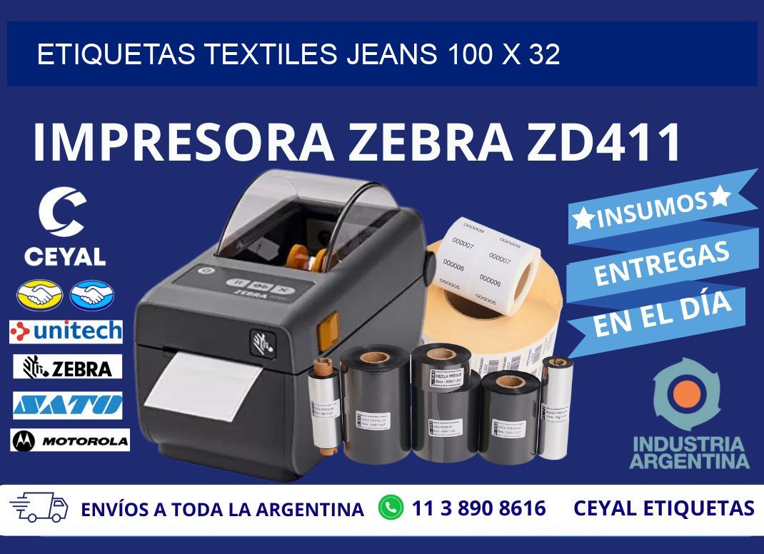 ETIQUETAS TEXTILES JEANS 100 x 32