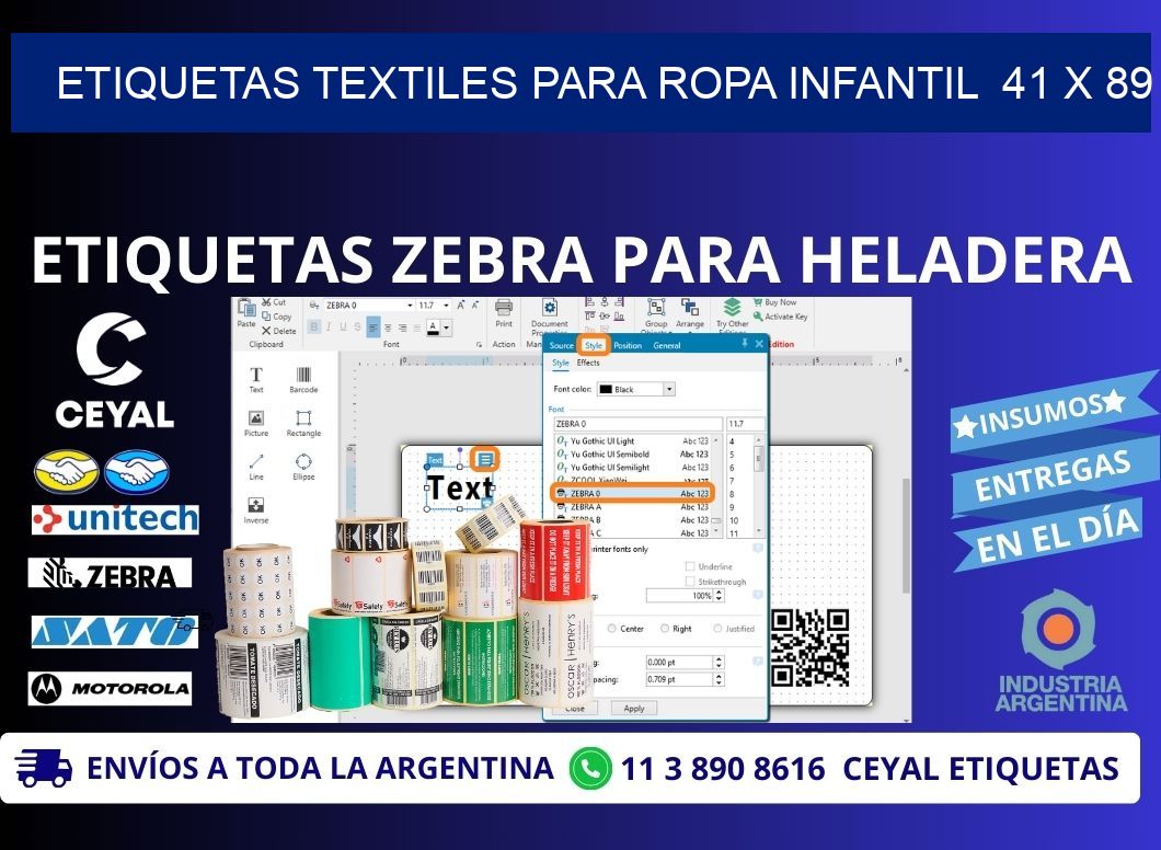 ETIQUETAS TEXTILES PARA ROPA INFANTIL 41 x 89