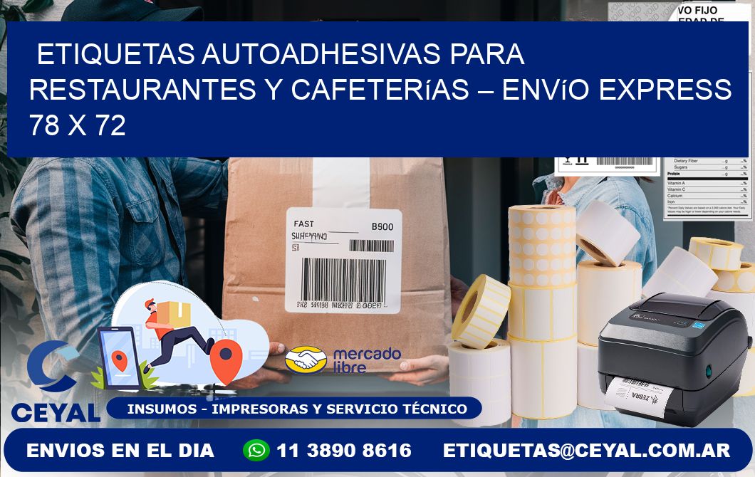 Etiquetas autoadhesivas para restaurantes y cafeterías – Envío express 78 x 72