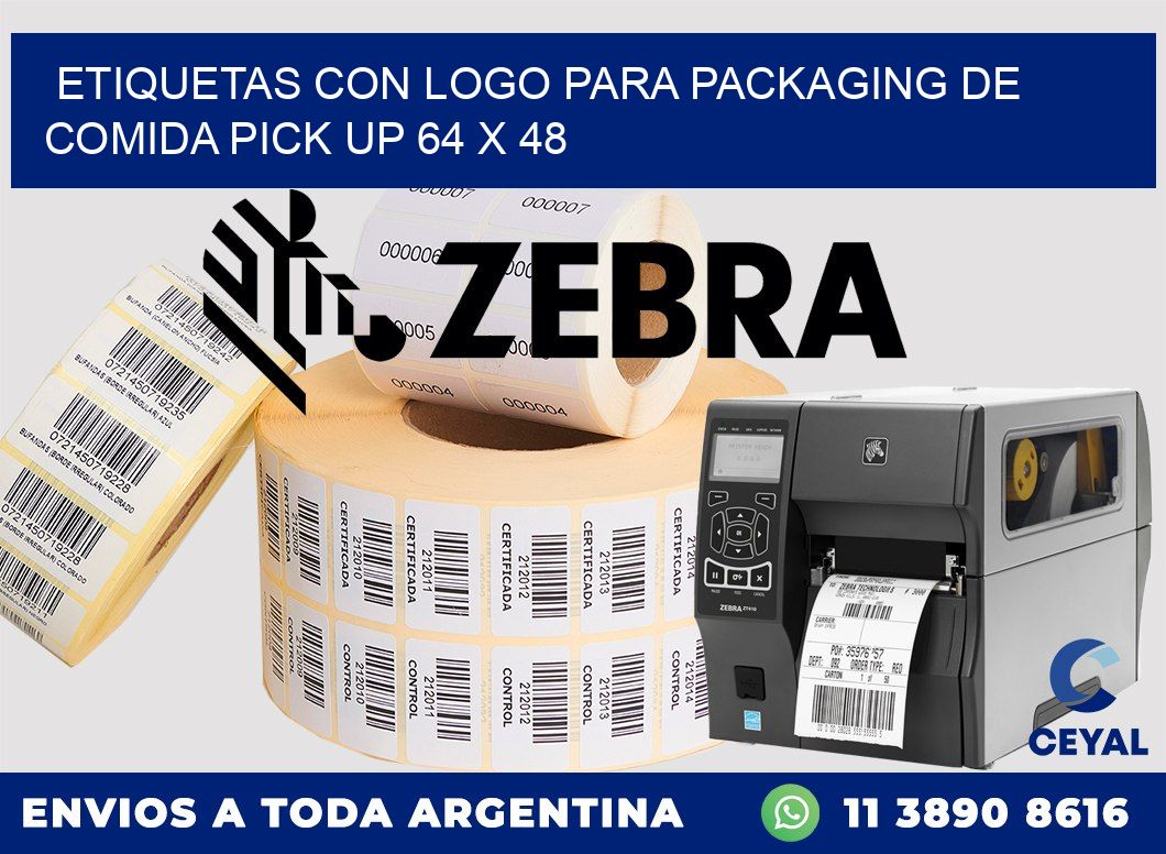 Etiquetas con logo para packaging de comida pick up 64 x 48
