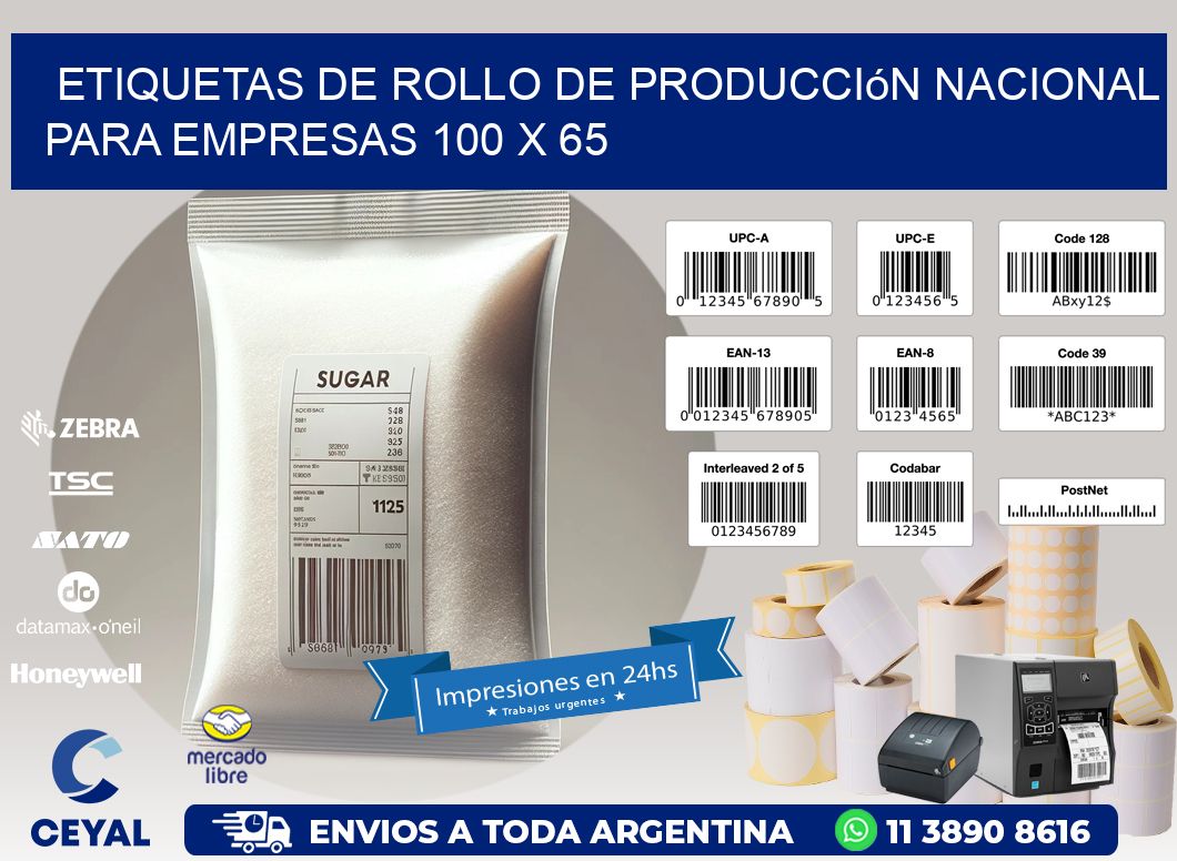 Etiquetas de Rollo de Producción Nacional para Empresas 100 x 65