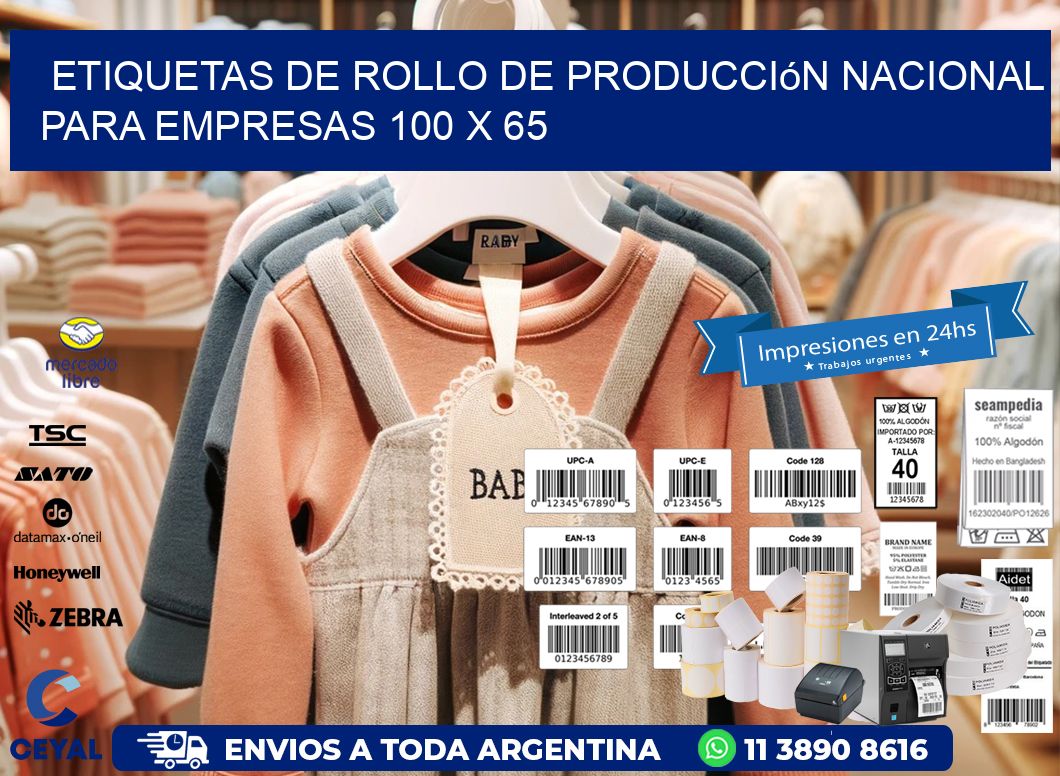 Etiquetas de Rollo de Producción Nacional para Empresas 100 x 65