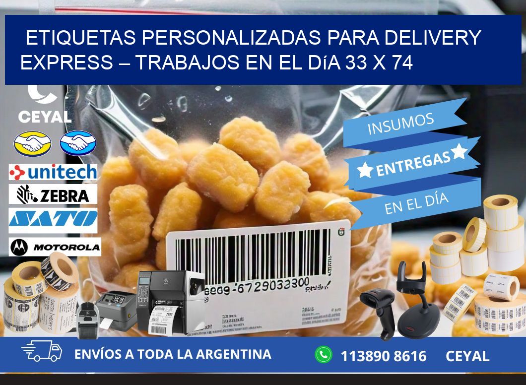 Etiquetas personalizadas para delivery express – Trabajos en el día 33 x 74