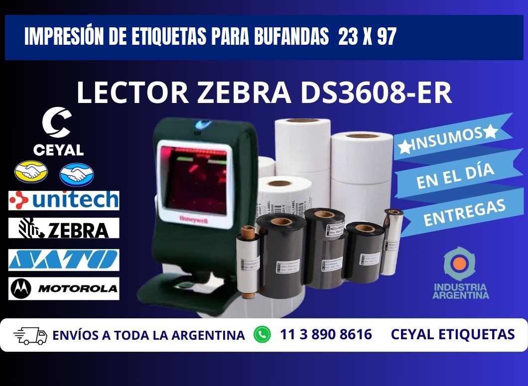 IMPRESIÓN DE ETIQUETAS PARA BUFANDAS  23 x 97