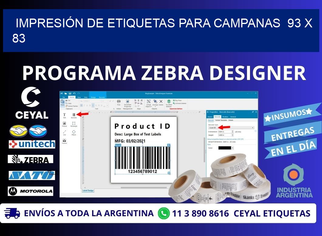 IMPRESIÓN DE ETIQUETAS PARA CAMPANAS 93 x 83
