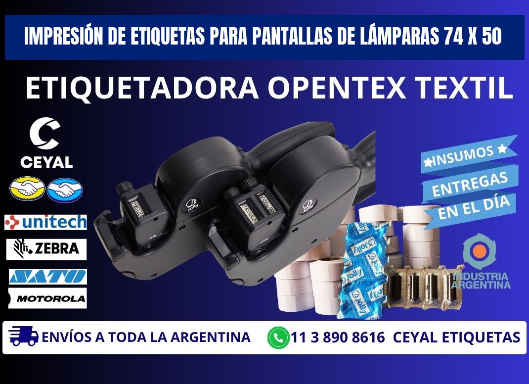 IMPRESIÓN DE ETIQUETAS PARA PANTALLAS DE LÁMPARAS 74 x 50