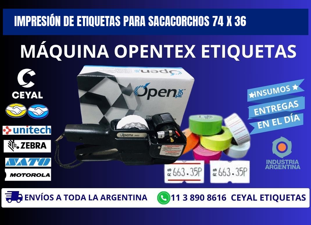 IMPRESIÓN DE ETIQUETAS PARA SACACORCHOS 74 x 36
