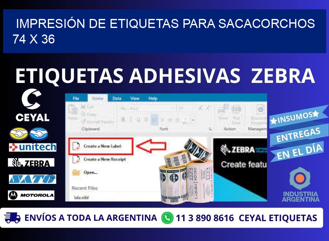 IMPRESIÓN DE ETIQUETAS PARA SACACORCHOS 74 x 36