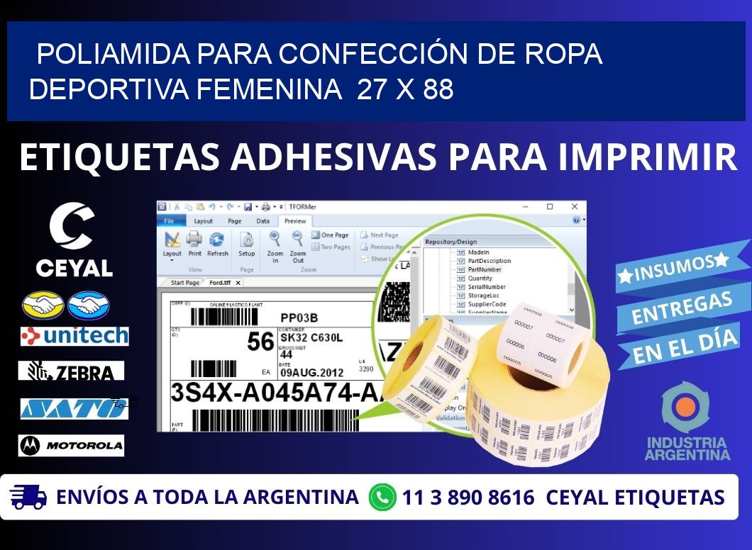 POLIAMIDA PARA CONFECCIÓN DE ROPA DEPORTIVA FEMENINA 27 x 88
